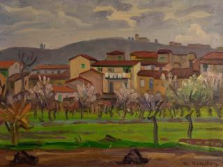 Florence Area, Spring, Houses, Lush Green — Oil painting, Canvas, 46.00×61.00cm — Theodoros Markellos